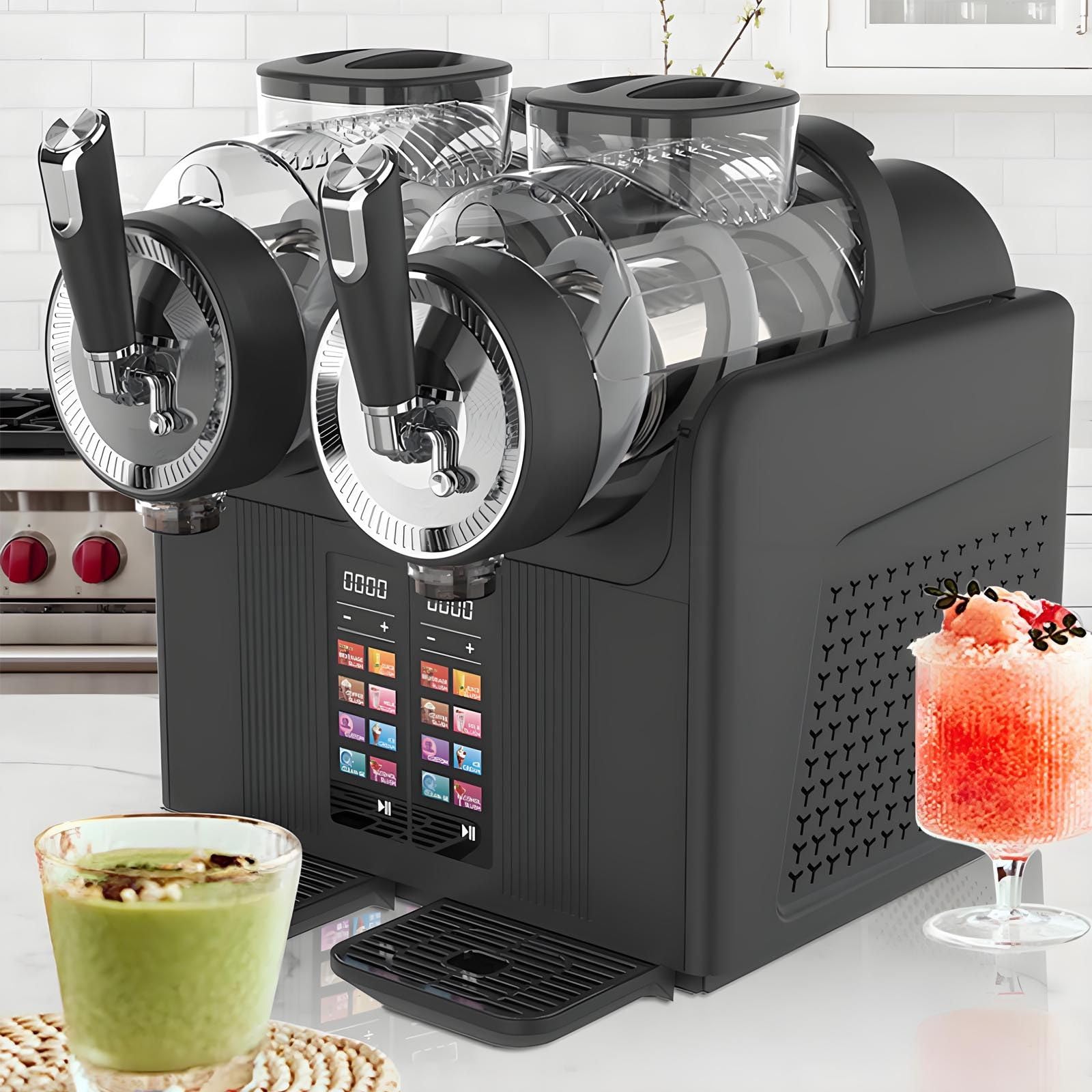 Máquina para Granizados Profesional – Doble Depósito 2×2L, 7 Programas, Autolimpieza y Enfriamiento Rápido – Helado Soft y Batidos – para Cafetería, Food Truck, Bar en Casa BlackA