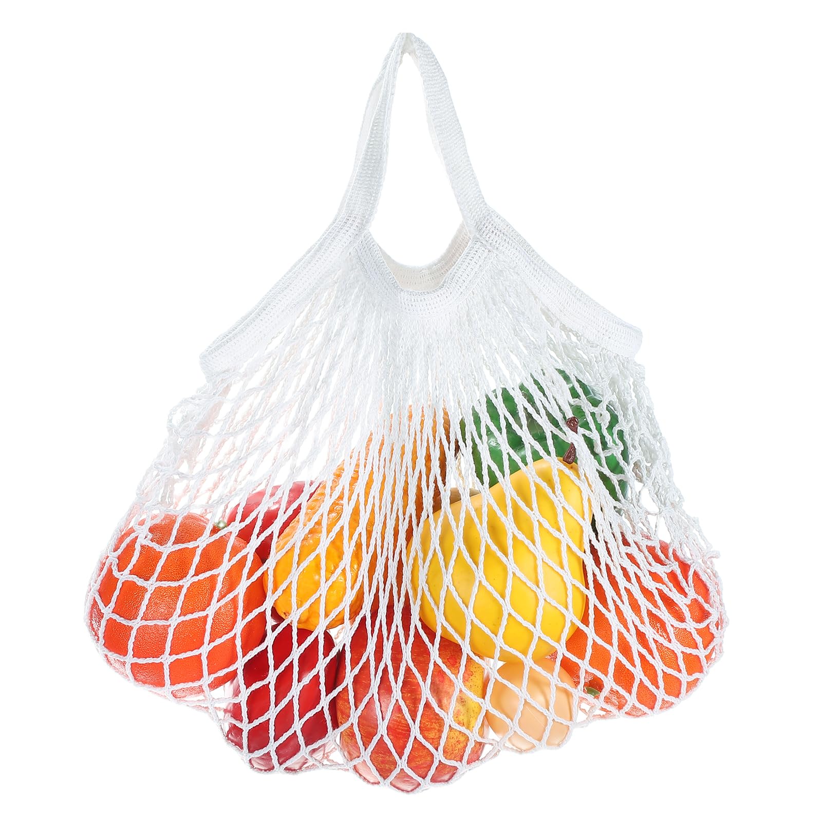 sourcing map Reusable Mesh Produce Storage Bags Washable Net Portable Fruit and Vegetable Bag Cotton String with Short Handle for Grocery Shopping Storage Fruit Vegetable, White