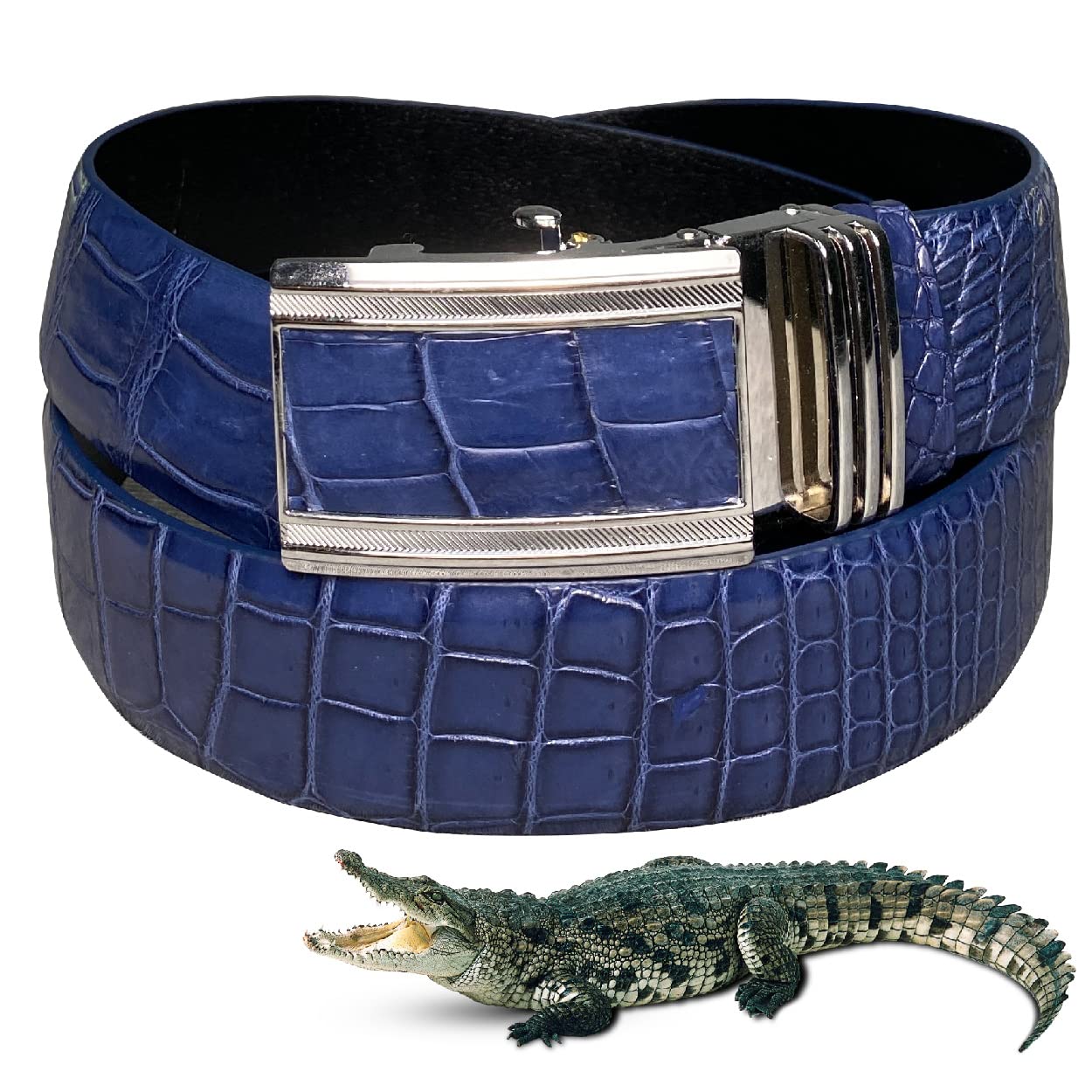 vinacreationsAlligator Leather Belt Men's Crocodile Skin Belly Hornback Automatic Ratchet Buckle Pin Golf Luxury Handmade