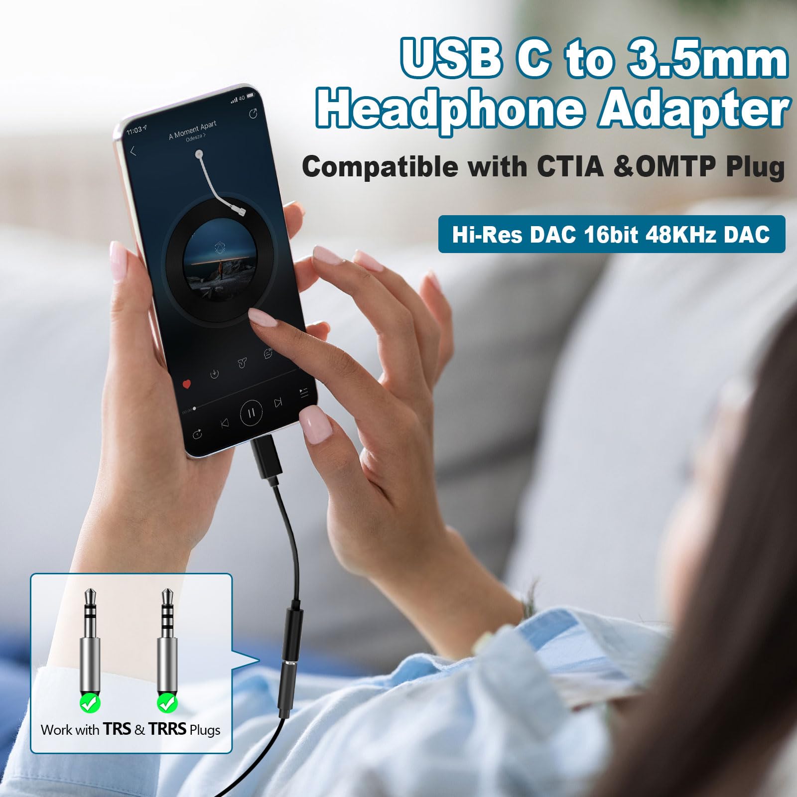 USB C auf 3,5 mm Adapter (2 Stück, weiß) – DAC-Audio-Konverter für iPhone 15/Pro, Samsung S23, iPad Pro, Pixel 7-16bit/48kHz AUX-Adapter mit Mikrofon für Auto, Gaming
