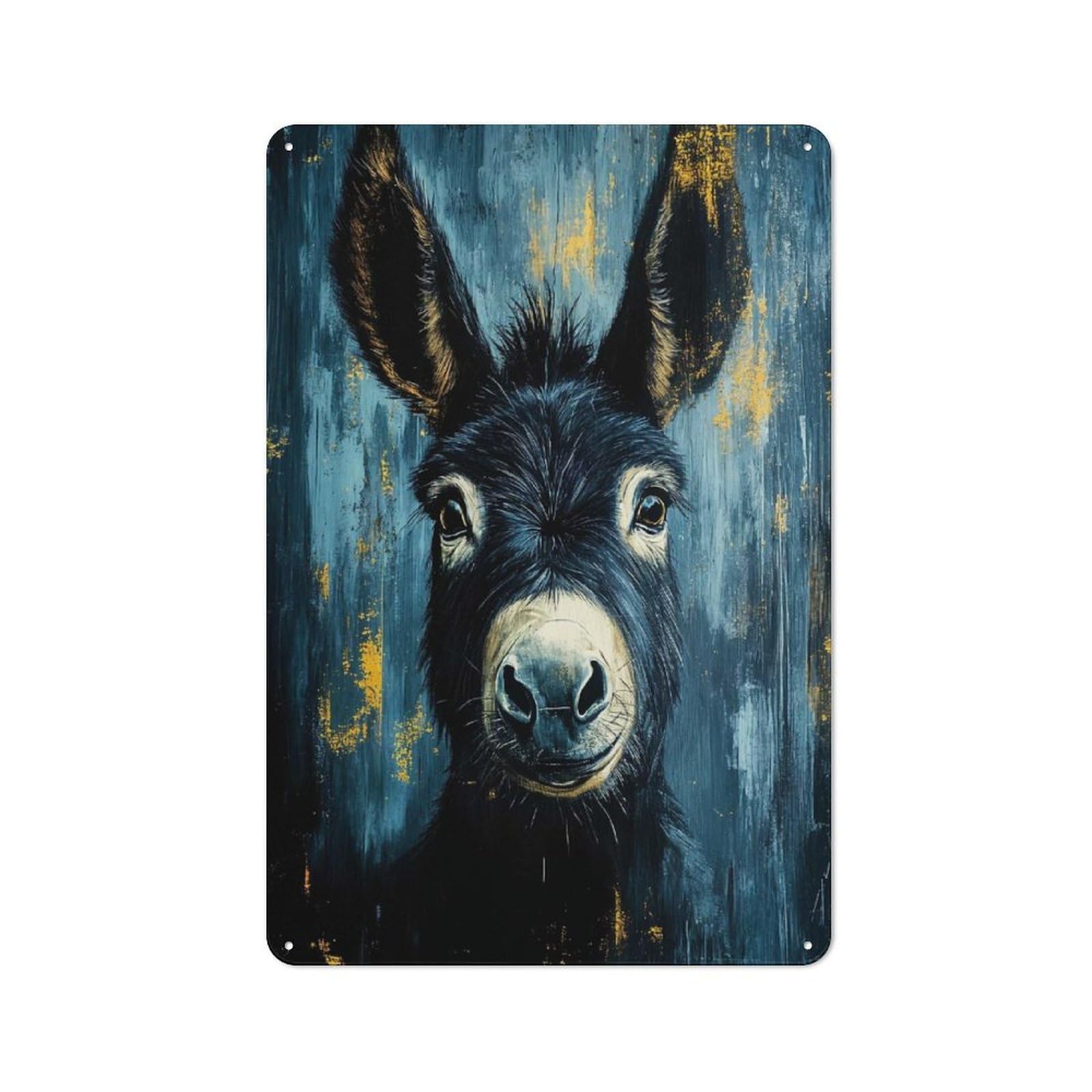 Junmoney Style-18 Retro Metal Wall Sign 30X20cm Featuring Donkey Portrait In Blue And Gold For Garage Wall, For Garage, Workshop And Man Cave Decoration