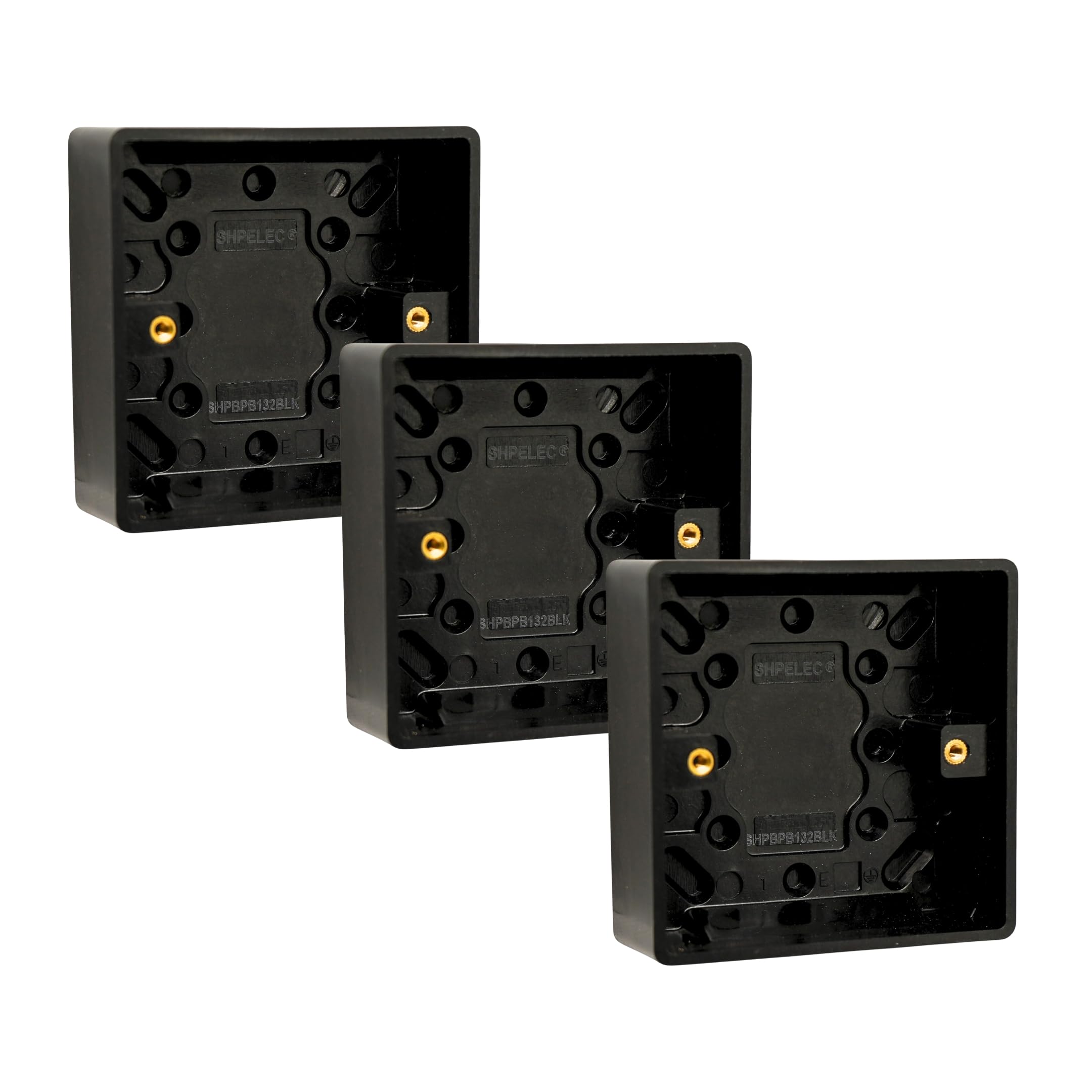 SHPELEC® Matt Black Screwless Sockets & Switches – Ultra Slim 4mm Thin Plate Steel – Modern Screwless Faceplate – Premium Black Wiring Accessories Range (1 Gang 25mm Pattress Box, 3 PACK) — image 1