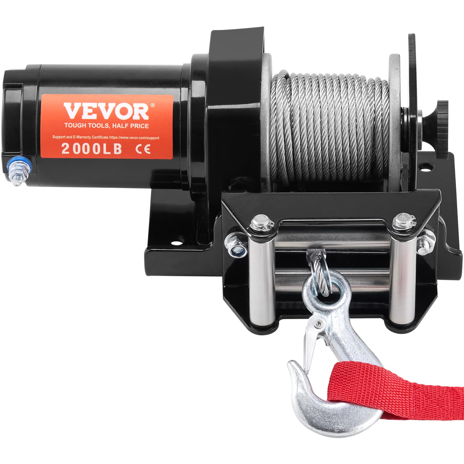 VEVOR Elektrische Seilwinde, 907 kg Seilzugkapazität, 12 V DC ATV/UTV-Winde mit Φ0,4 x 1188,7 cm 7-Strang-Stahlkabelrolle, Kabelfernbedienung, IP55 wasserdicht zum Abschleppen von UTV ATV im Gelände
