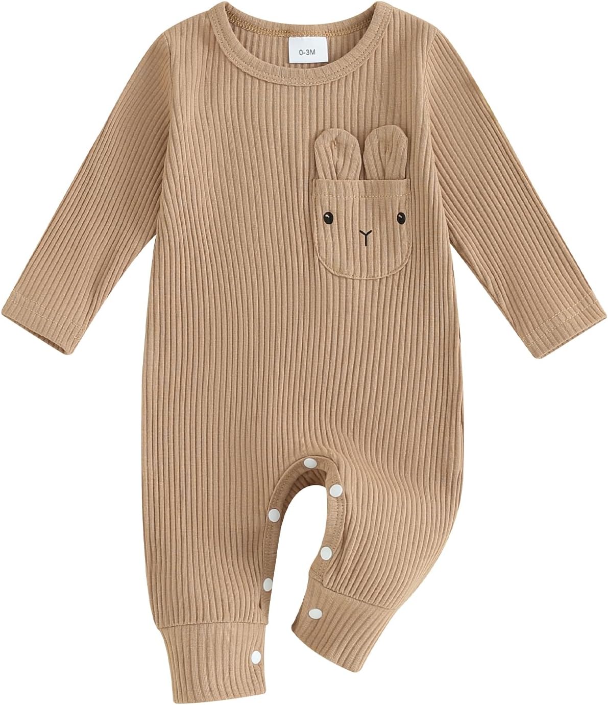 Newborn Baby Boy Easter Outfit Knit Ribbed Bunny Rabbit Skin Ear Pocket Romper Jumpsuit Infant One Piece Clothes