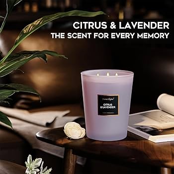 Bougies Parfumées HomeLights Soja Naturel - 3 Mèches - 130h Combustion - Parfum Citrus Bois Sauge