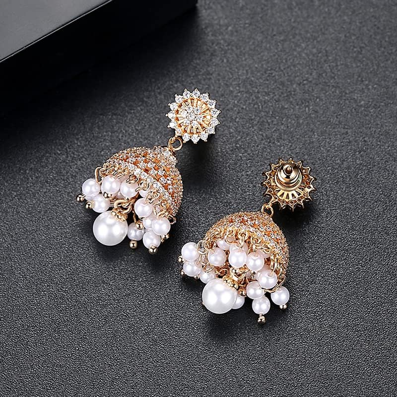 Bohemia Style 14K Gold Pearl Drop Earrings for Women, Luxurious Freshwater Pearl & Moissanite Crown Dangles, Unique Christmas Fashion Jewelry Gift for Her - Image 5