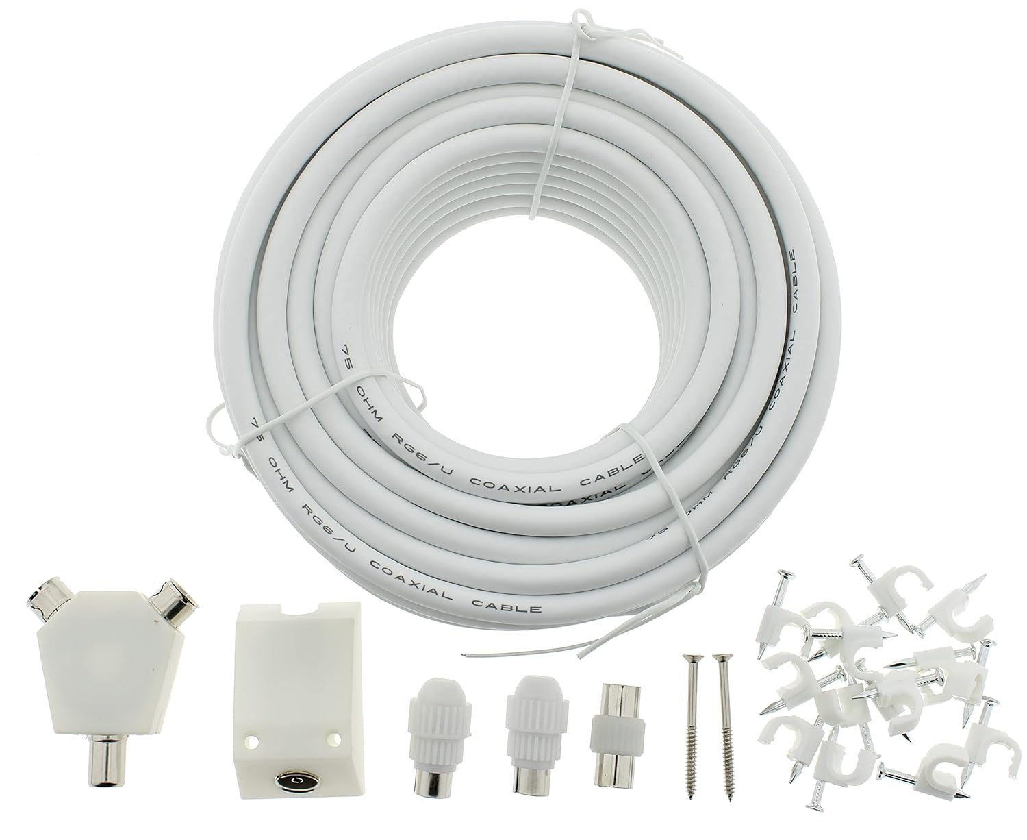 15M COAXIAL TV Extension KIT, Aerial Cable, Coax Lead Television Wire Plugs By Reulin BigaMart