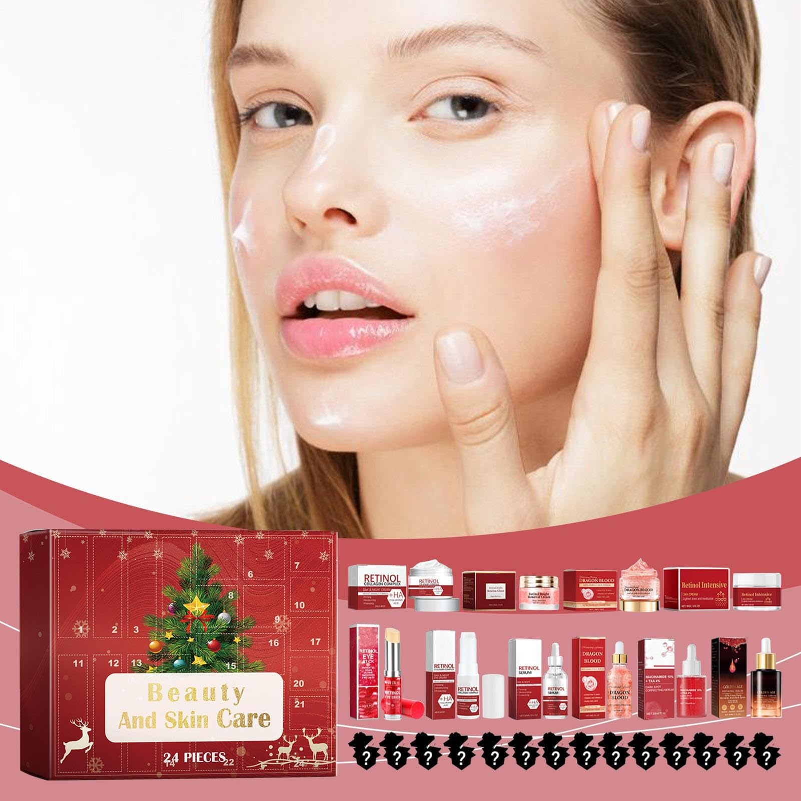 Beauty-Adventskalender 2025 Frauen Mädche, 24 Tage Weihnachts Countdown Kalender mit Feuchtigkeitsspendendem Kosmetik & Hautpflegesets für Gesichtspflege Adventskalender Überraschungsgeschenk