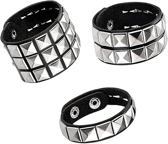3PCS Studded Bracelet, 80S Rock Theme Unisex Punk Bracelets, Emo Bracelets, Edgy Rock Jewelry Emo Accessories for Daily Wear Party ConcertsBlack