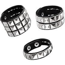 3PCS Studded Bracelet, 80S Rock Theme Unisex Punk Bracelets, Emo Bracelets, Edgy Rock Jewelry Emo Accessories for Daily Wear Party ConcertsBlack