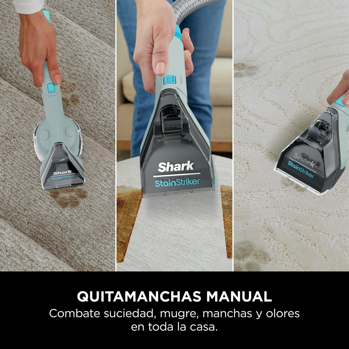 Shark StainStriker, Limpiador de Manchas con 5 Accesorios, 450W, PX200EUCP | Minicepillo para Pelo de Mascotas, Boquilla Estrecha, Tubo de Limpieza, 2 Soluciones de Limpieza Incluidas, Ligero, Gris