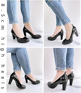 JENN ARDOR Women's Pumps Chunky Heels Platform Shoes Comfort Round