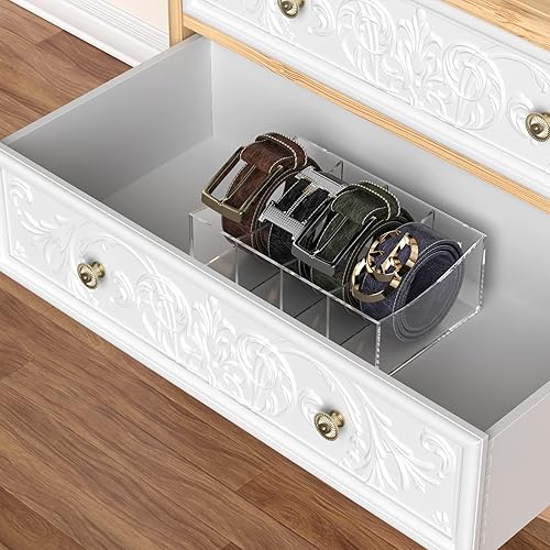 Miniatura 6 de Organizador de cinturón, soporte de almacenamiento de cinturón acrílico para el armario y el cajón, 4 compartimentos para cinturón, vitrina