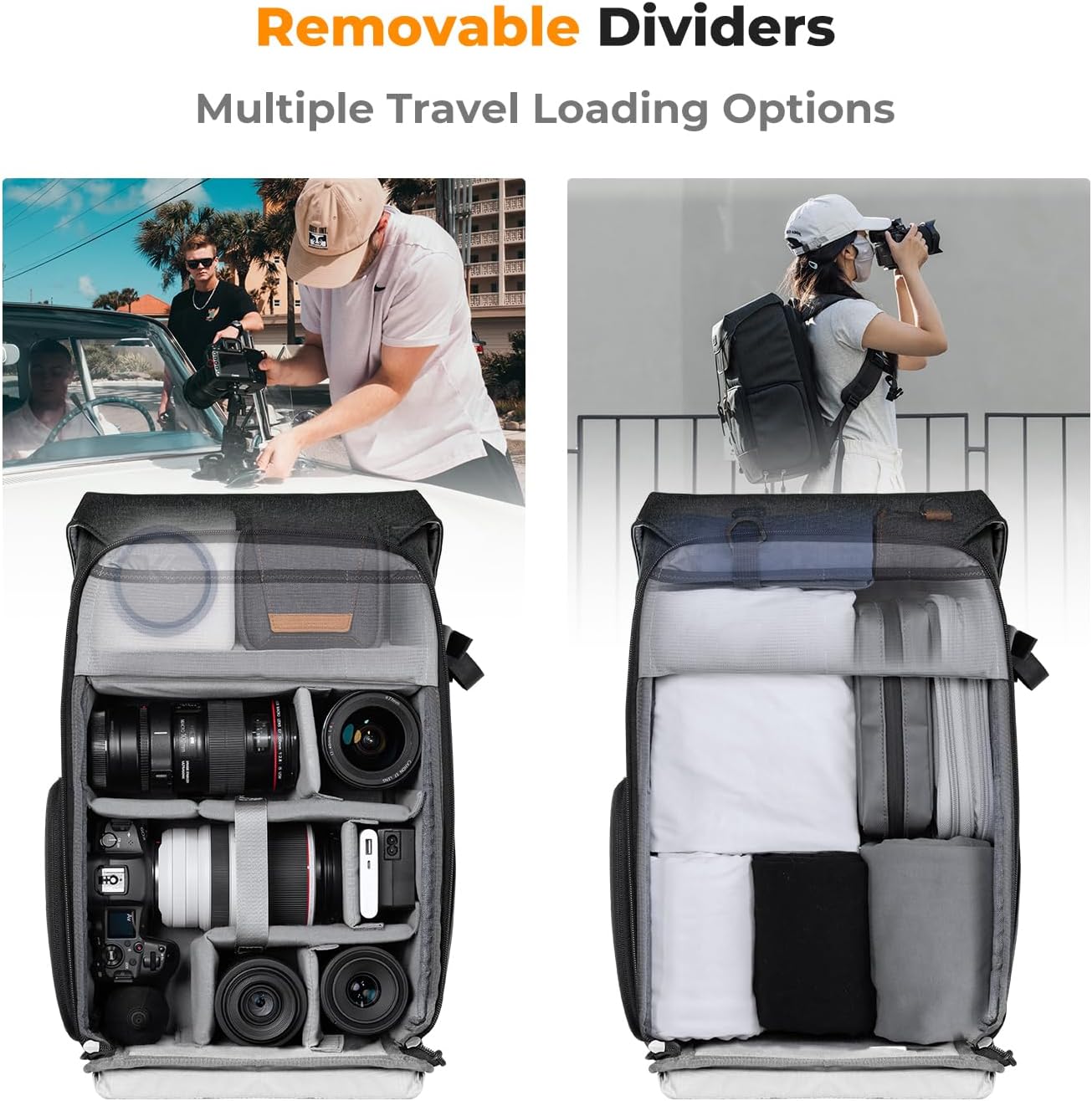 K&F CONCEPT Camera Backpacks for Photographers Travel Bag for Tripod Camera Lence Accessory with laptop compartment and Rain Cover Waterproof Multi-Functional Camera Bags for Dslr Cameras Black - Image 6