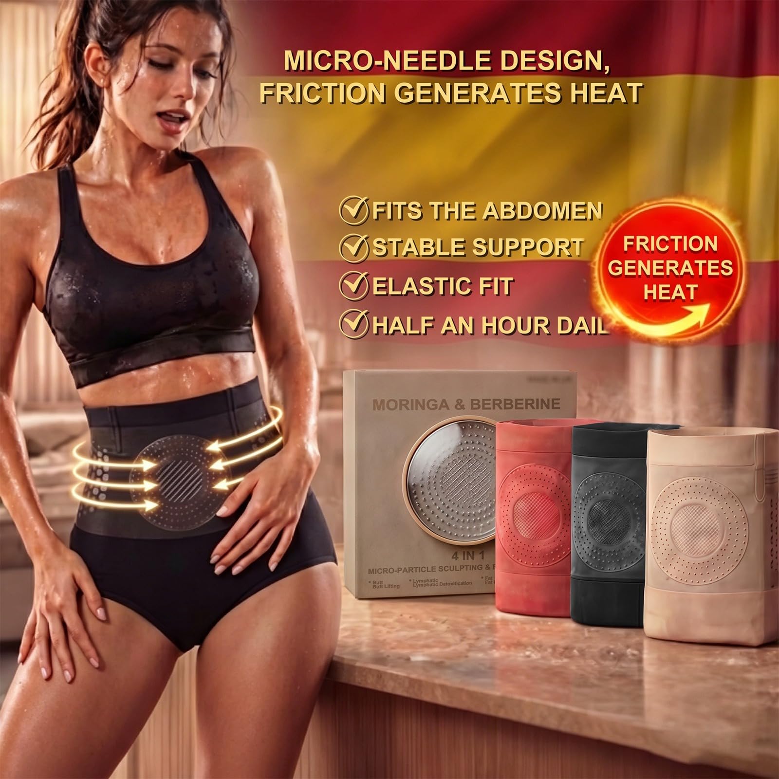Pantalón corto esculpido termogénico 4 en 1 con micropartículas | Quemador de grasa de vientre plano | Cintura alta nido de abeja sin costuras | Anti-rodadura transpirable y antisudor (S-5XL)