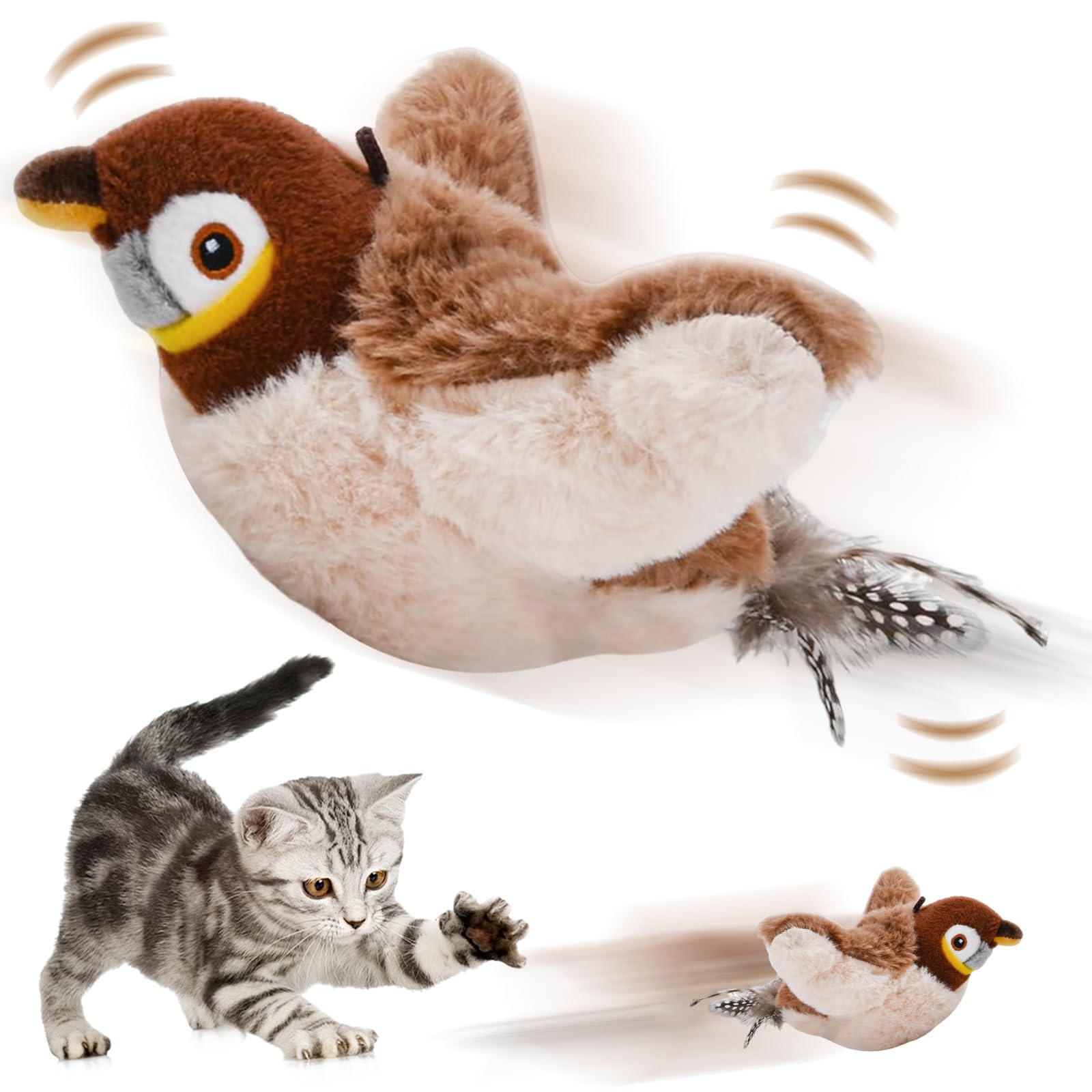 Tyasoleil Zwitschernder Vogel Katzenspielzeug – Mit Beweglichen Flügeln & Vogelgeräuschen, Interaktiv Für Indoor-Spaß