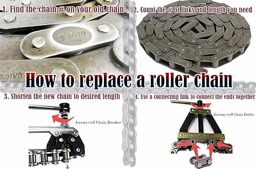 Miniatura 3 de Jeremywell Cadena de rodillos de acero inoxidable 40 SS 10 pies con 2 eslabones de conexión