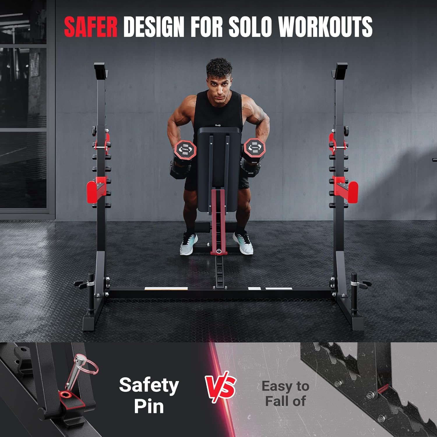 Yoleo Weight Bench with Rack - Bench Press Set, Leg Extension, Preacher Curl & Flat/Incline/Decline Full Body Workout Bench, Adjustable Olympic Weight Benches for Home Gym(47.44IN WIDE GRIP) (47.44“ Wide Grip)