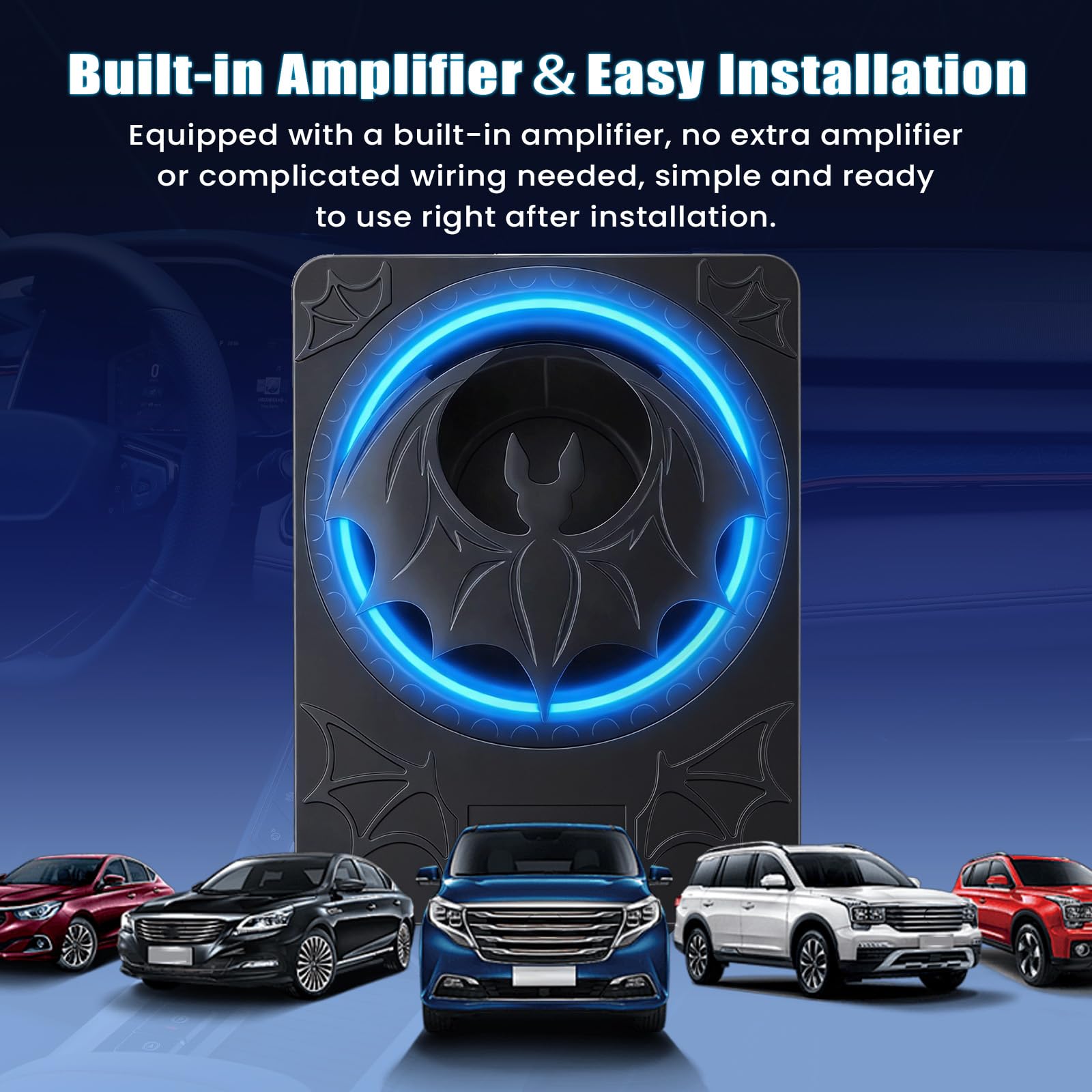 CAMECHO Subwoofer Ultraplano 1200W 70mm Bajo Asiento para Coche con Alimentación: Subsistema con Amplificador Integrado, Entrada de Alto y Bajo Nivel y Control de Volumen para SUVs y Camiones