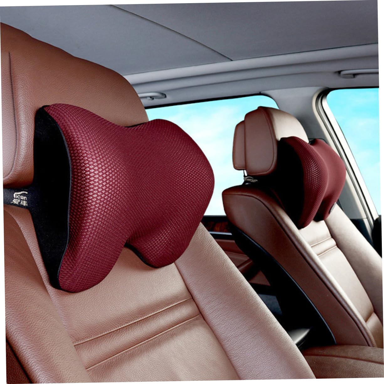 TOPBATHY Cojín para Reposacabezas de Coche Ergonómico de Espuma Viscoelástica Rojo para Apoyo Cervical y Alivio del Dolor de Cuello en Viajes