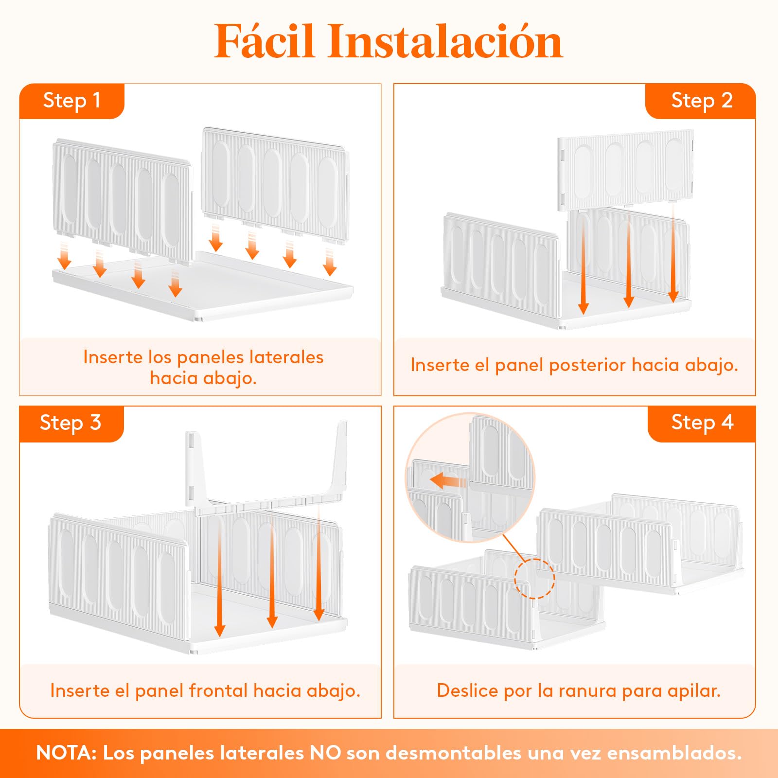 Lifewit Organizador de Armario Apilable, Cajas de Almacenaje Extensibles 24L, Blanco, 6 Pack