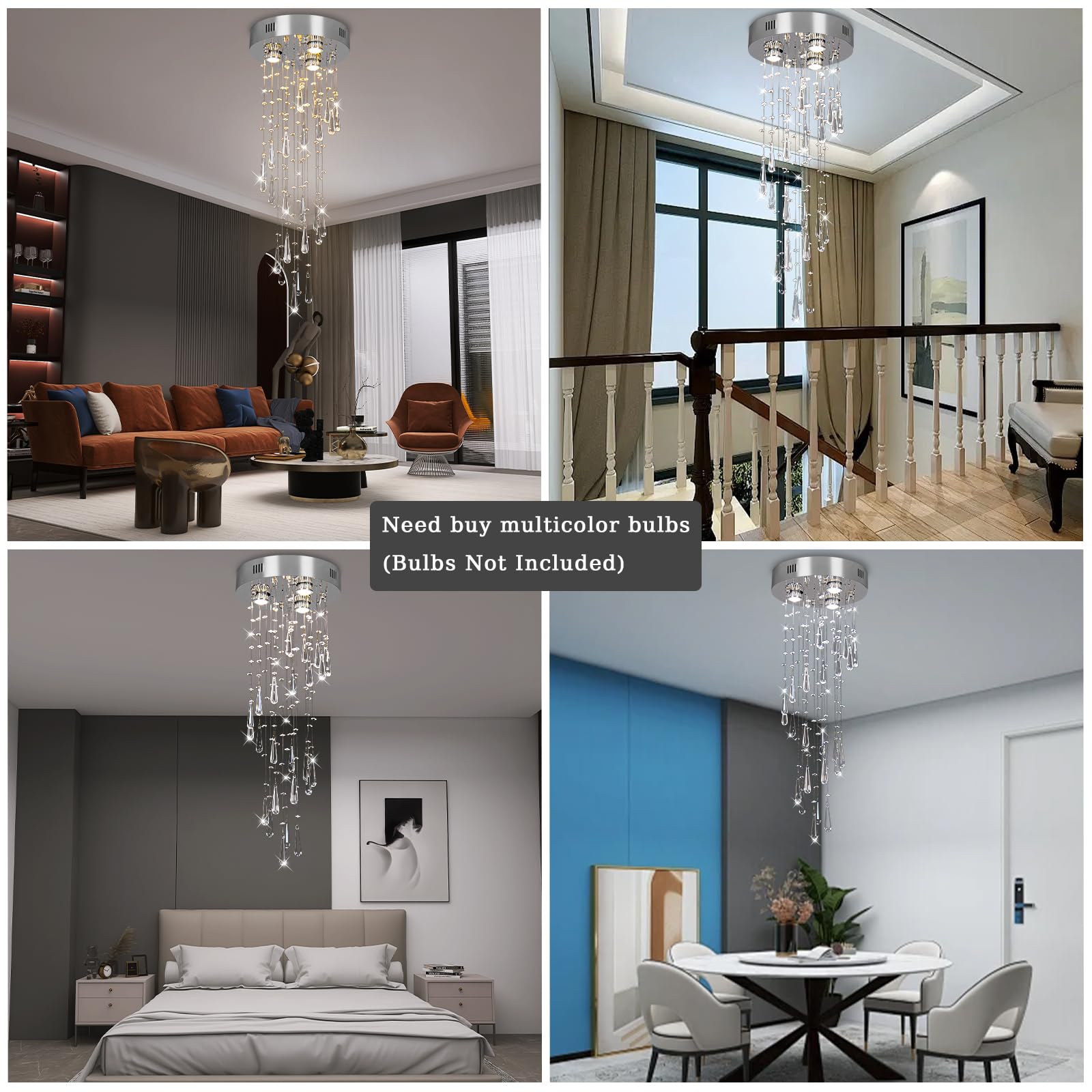 Lustres Luminaires suspendus Luminaires de chandelier encastrés Plafonnier suspendu Goutte de pluie moderne Lustres Plafonnier en cristal pour chambre à coucher, couloir et salon