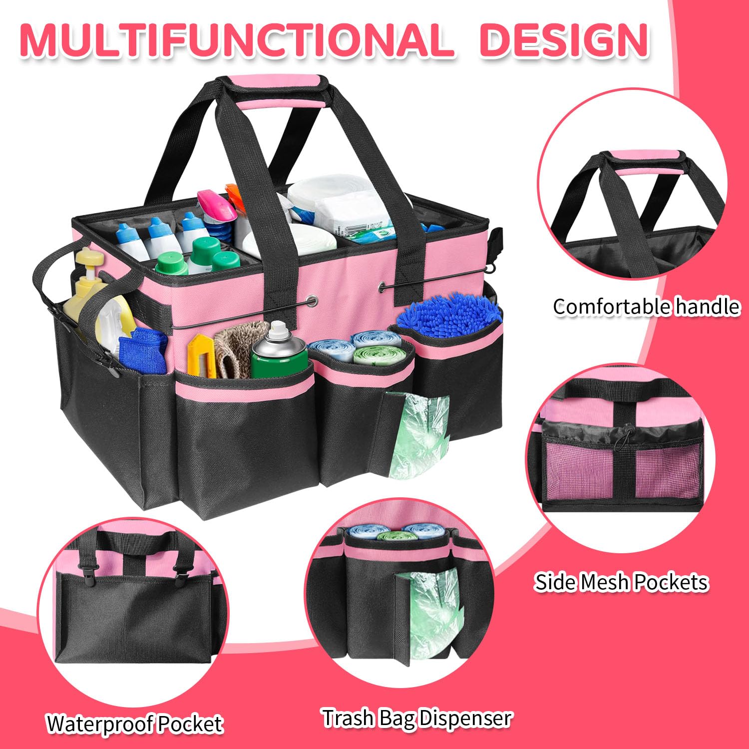 Boczif Cleaning Caddy Bag Wearable, Cleaning Caddy Supplies Organizer with Handle, Shoulder Straps & Detachable Divide - Image 2