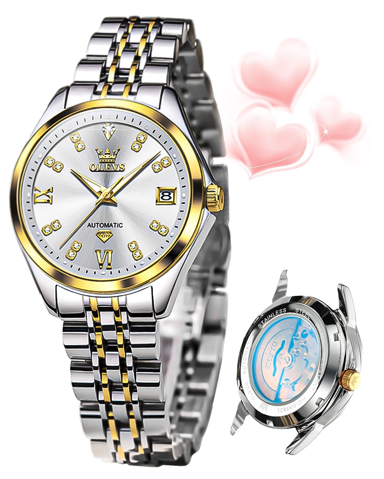 OLEVS Automatic Watches for Women Self Winding Date Diamond Ladies Watch