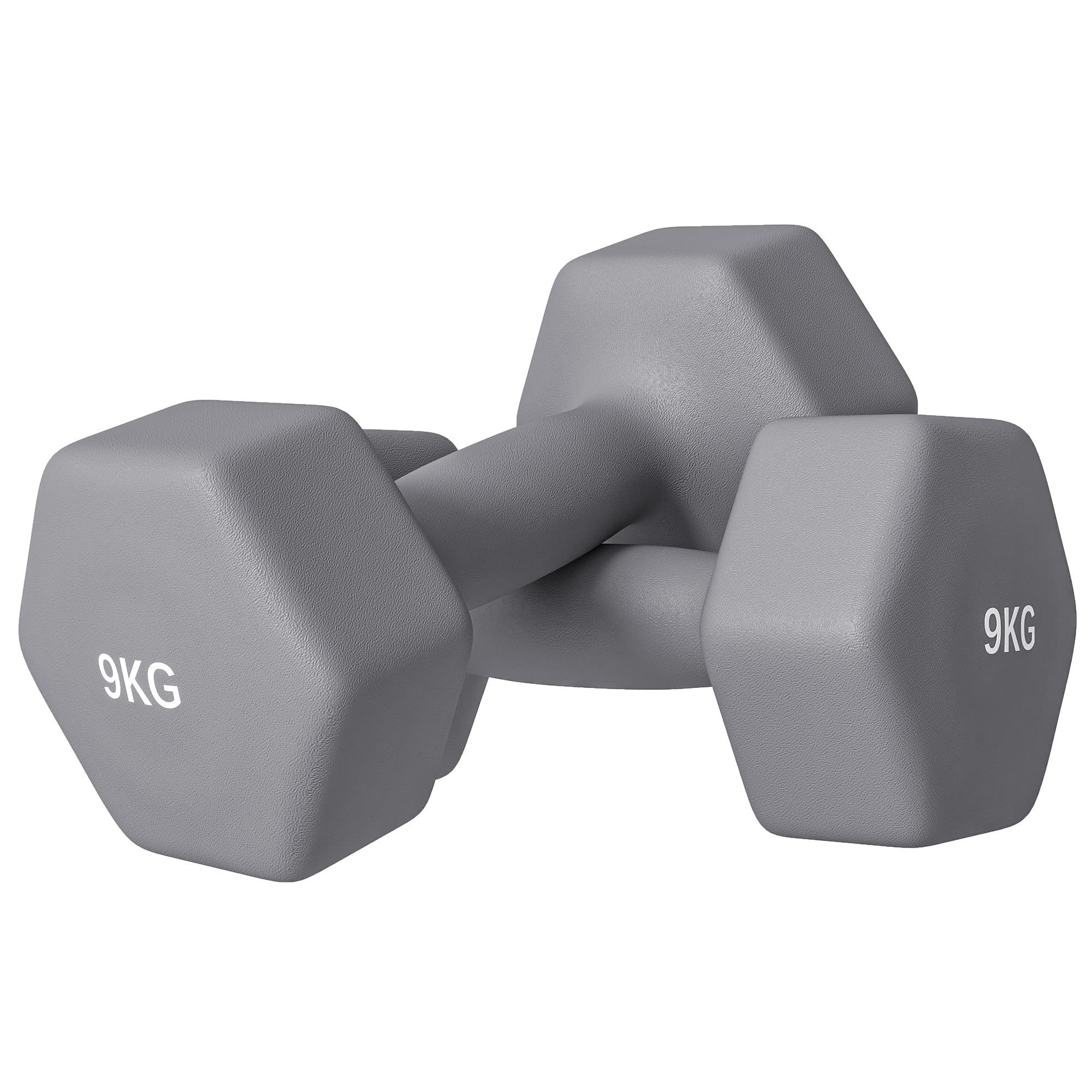 SPORTNOW 2er-Set Sechseckhanteln 9 kg Metall und Kunststoff, 2 Gewichtshanteln mit rutschfestem Griff, 25x11x11 cm, grau | Sechskant-Hantel-Set aus Metall, Krafttraining, Fitness zu Hause, für Männer/Frauen