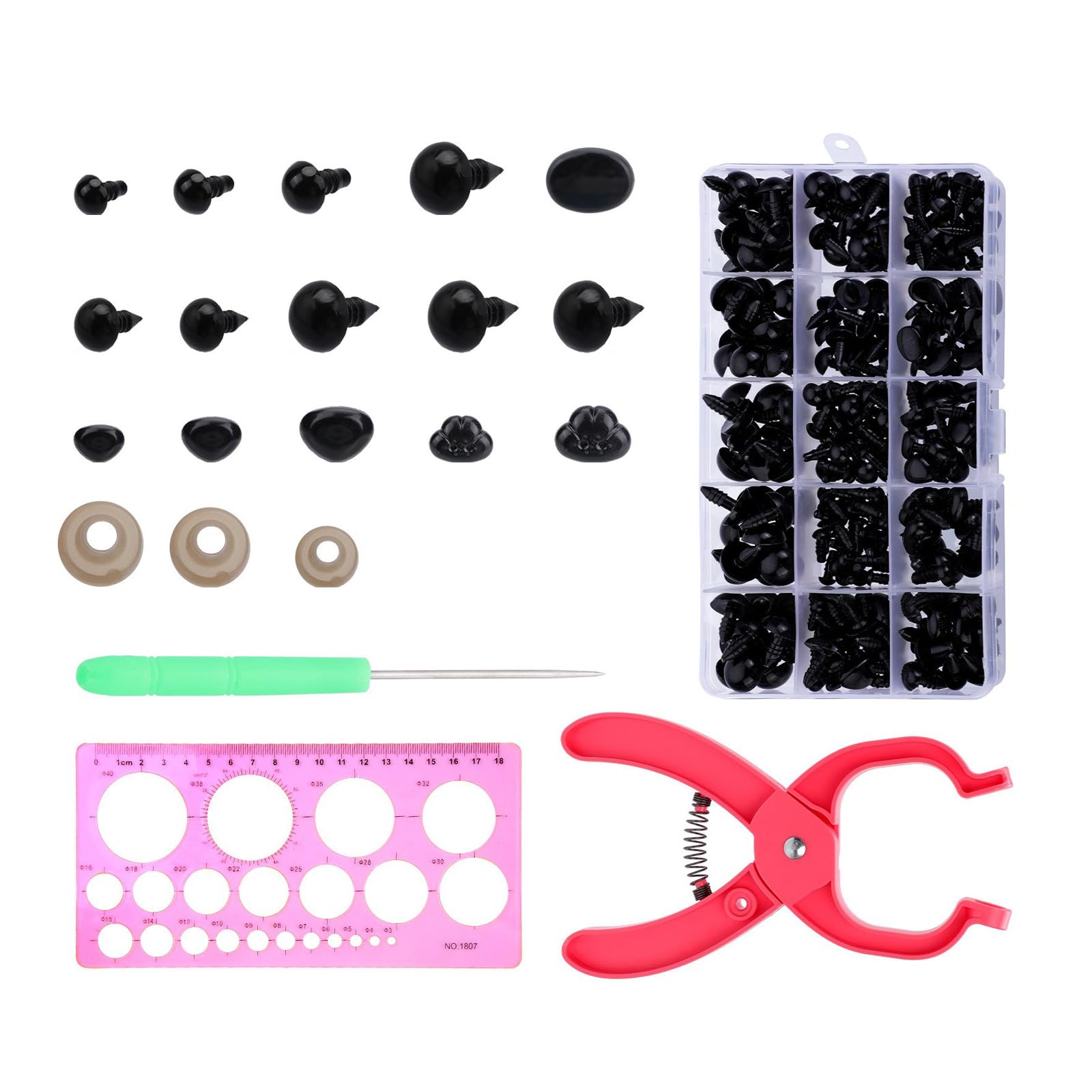 YROHGKPN 476Pcs Assorted Size Eye and Nose with Washers and Auxiliary Tool for Plush Doll Crochet Toy Crochet Doll Craft Eye Plier Set