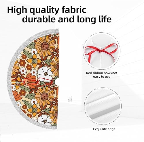 Miniatura 7 de Christmas Tree Skirt for Holiday Party Decor 70s Retro Floral Flower Tassel Christmas Tree Mat 30"36"48"