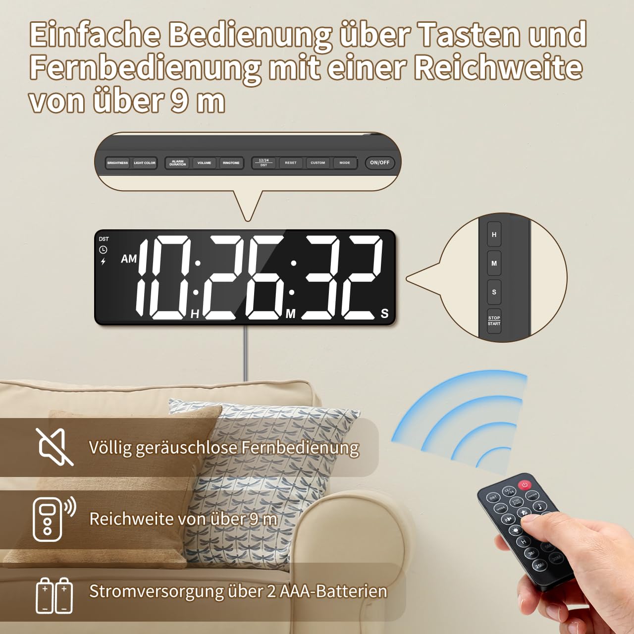 15,7" Digitaler Wandtimer, 99h Countdown/Count-up, RGB, Fernbedienung