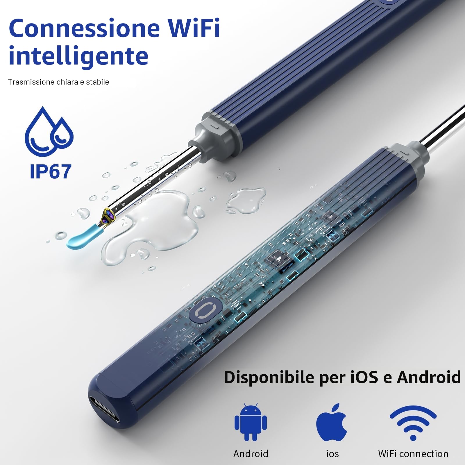 Morelax Otoscopio Pulizia Orecchie, Pulitore per Orecchie WiFi, 3,5mm Impermeabile IP67 Endoscopio con 6 Luci LED, Pulisci Orecchie per iPhone,Android,iPad,Adulti,Bambini e Animali Domestici (Azzurro)