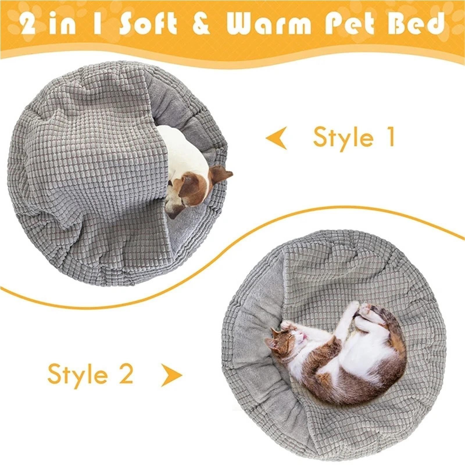 Cuccia Ciambella Cani Animale domestico a ciambella rotonda ortopedica soffice con cappuccio(GRAY,XL - 70X70cm)