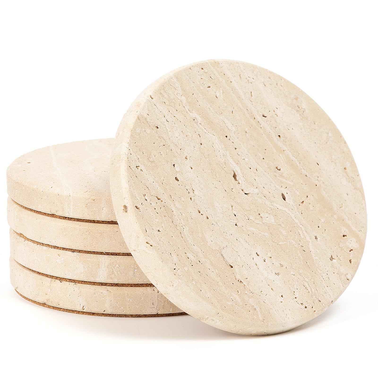 Natural Travertine Coasters - Set of 4 -8 Natural Travertine Coasters - Set of 4 -8