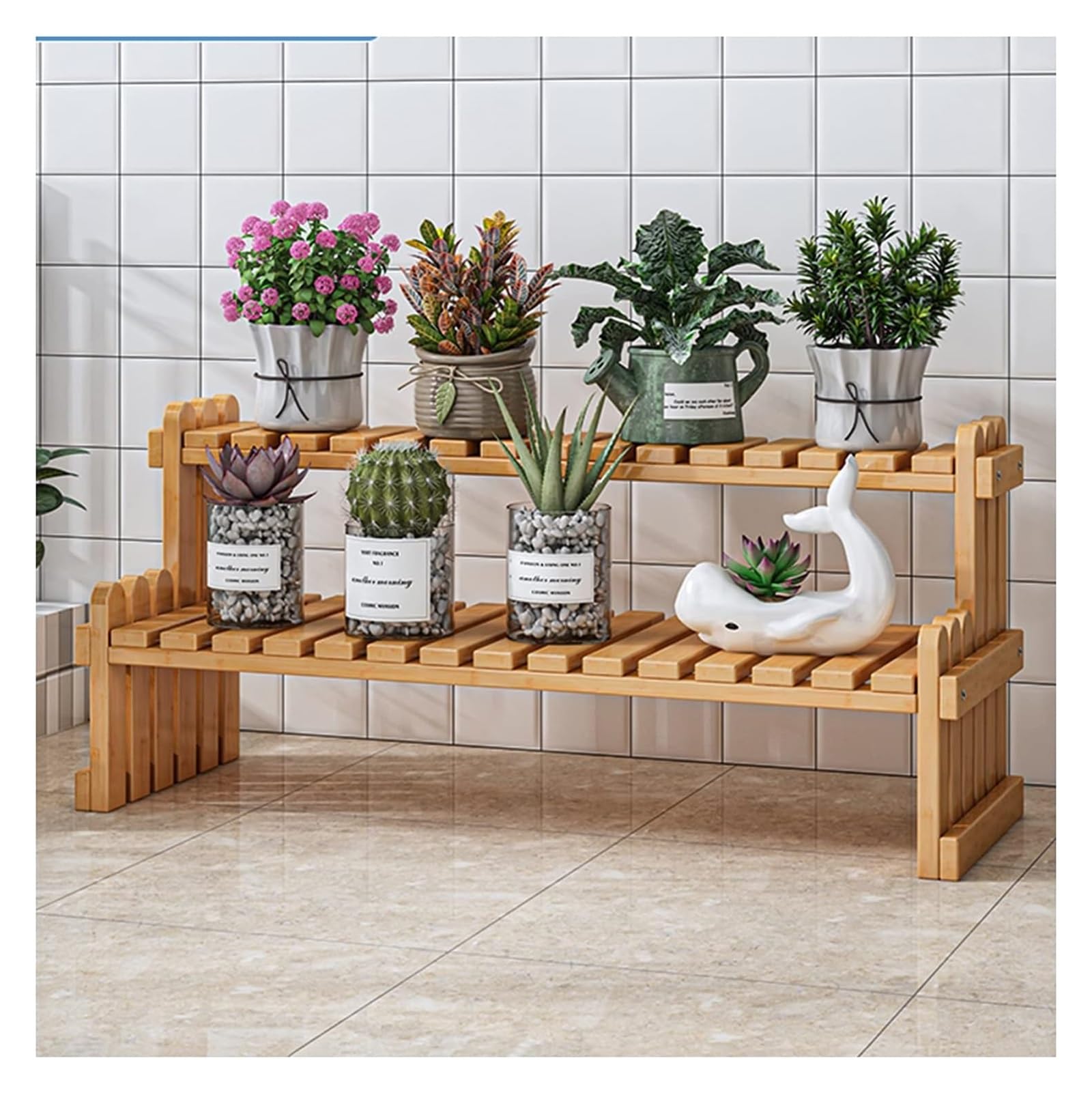 Support pour plantes intérieur extérieur bois étagère pot de fleurs 2 niveaux meuble jardin