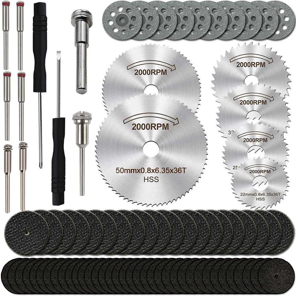 IELEKCutting Discs Set for Rotary Tool Accessories 82PCS, HSS Circular Saw Blades, Resin Cutting Discs, 545 Diamond Cutting Wheel, Mesh Resin Cutting Wheel with Mandrels and Screwdrivers, Black