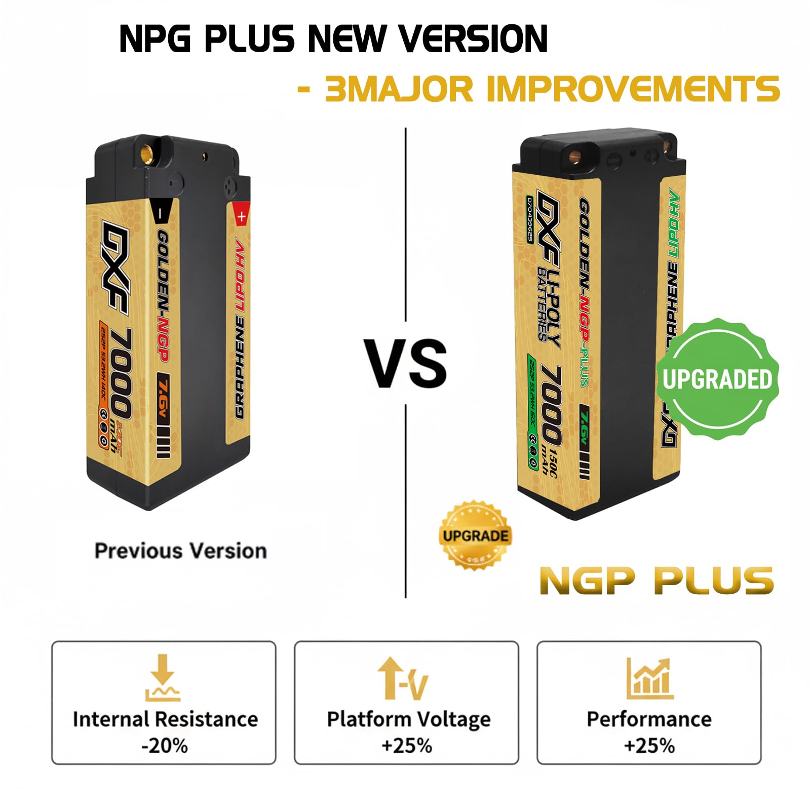 DXF 7.6V 2s lipo akku mit 7000mAh 150c medium-Sized Batteries Golden NGP entladung – lipo 2s ideal für 1/8 und 1/10 Auto rc-Fahrzeuge, leistungsstark, Batterie Pack mit Dean/t 5mm