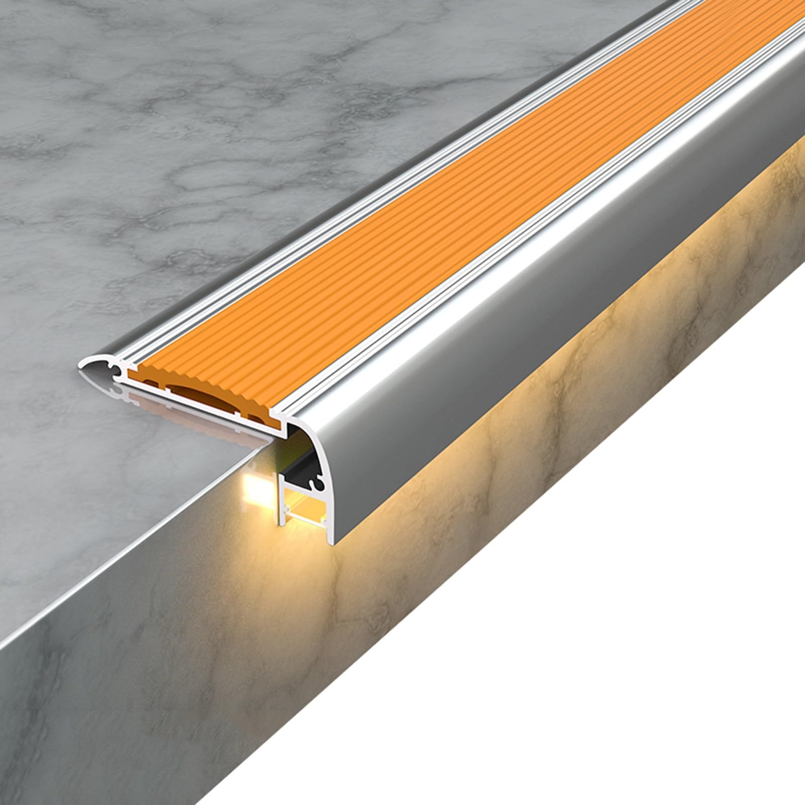 Stair Nosing Molding, Anti Slip Step Edge Trim with LED Light Slot, Aluminum Stair Edging for Cinema Hotel Home School(Yellow,120cm/47in)
