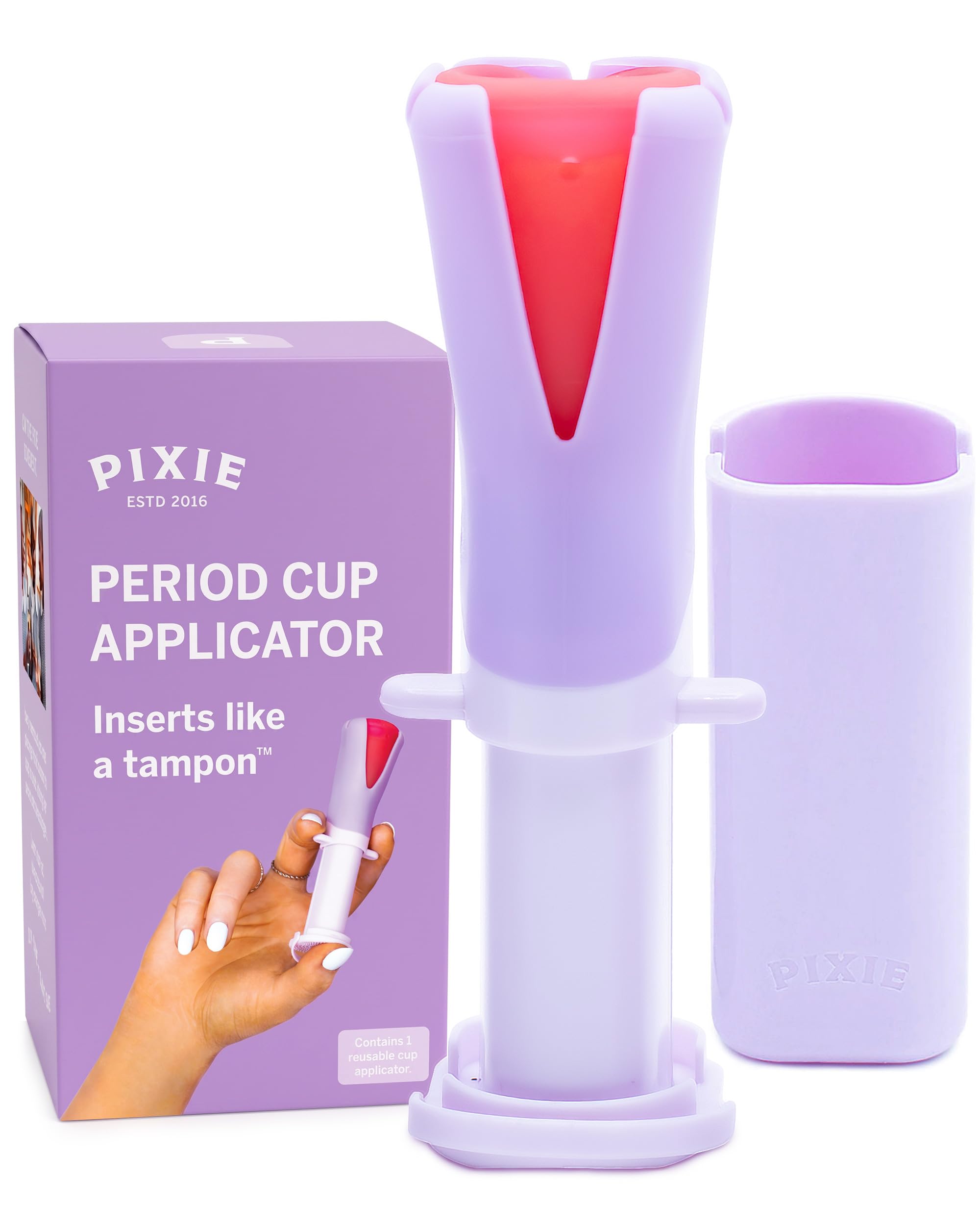 Pixie - Applicatore per coppetta mestruale, si inserisce come un tampone, ogni donna può ora utilizzare coppette mestruali, perfetto per unghie lunghe, proprietà autoigienizzanti in TPE, custodia da