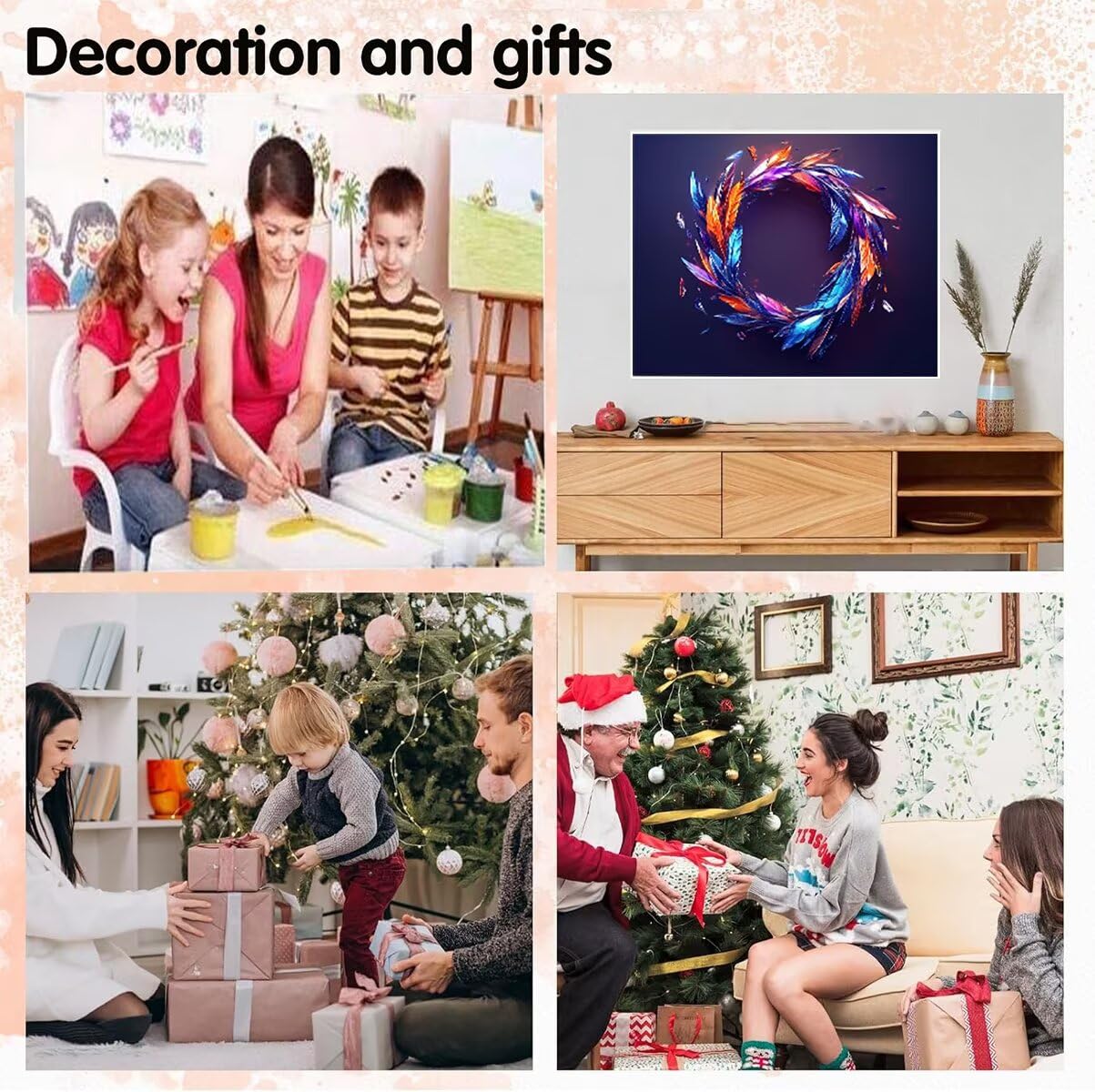Feder Dipingere con i Numeri Ghirlanda Dipingere con i Numeri per Adulti Bambini Principianti, Fai da te Paint by Numbers Kit Artigianato Hobby Adulti, La Decora la Casa Regalo 100 x 135 cm Z7-3