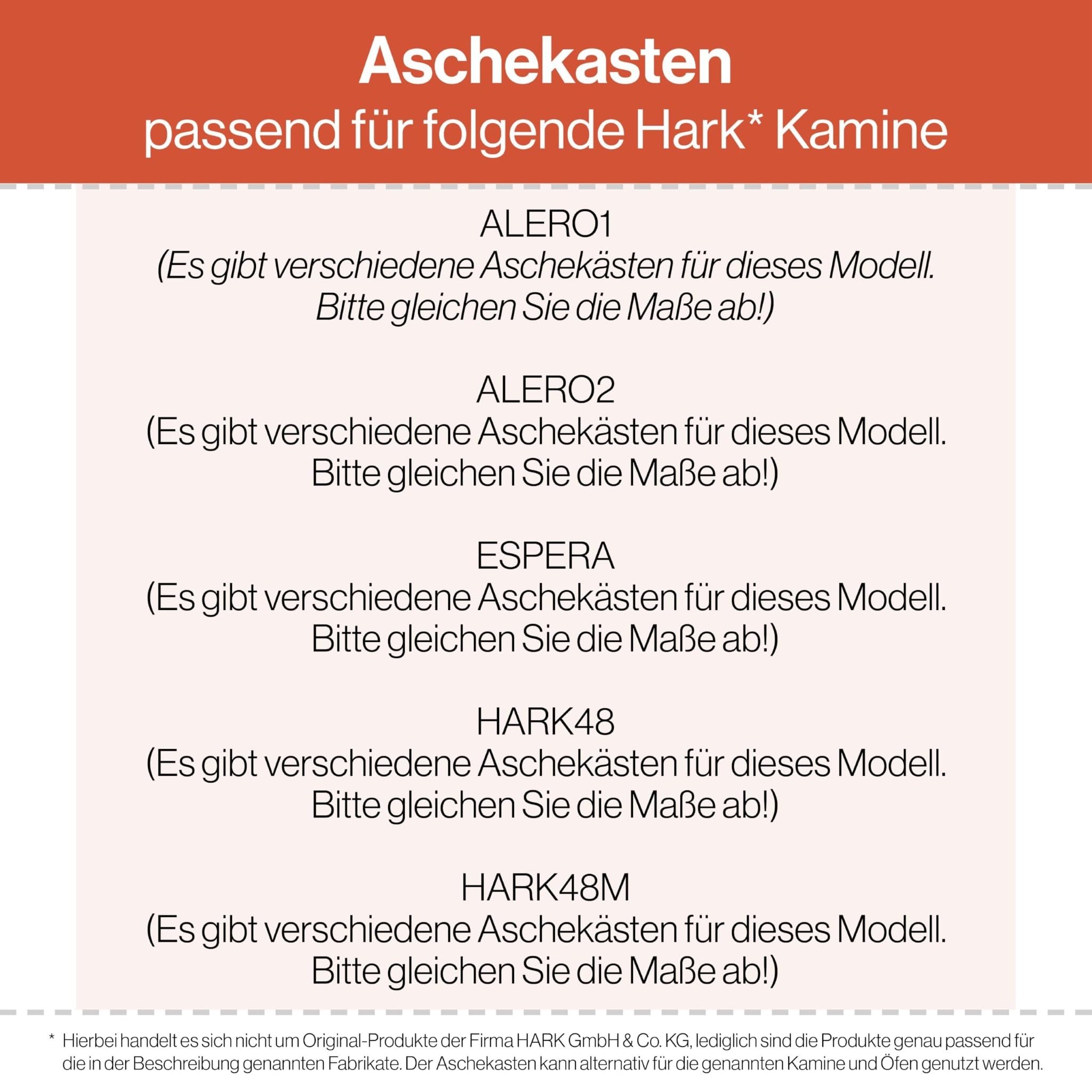 Aschekasten - Passend für Hark Kaminöfen inkl. Modellübersicht - Aschkasten aus verzinktem Stahlblech - feuerfest & hitzebeständig - Aschekästen Stahl [212x150x80 mm]