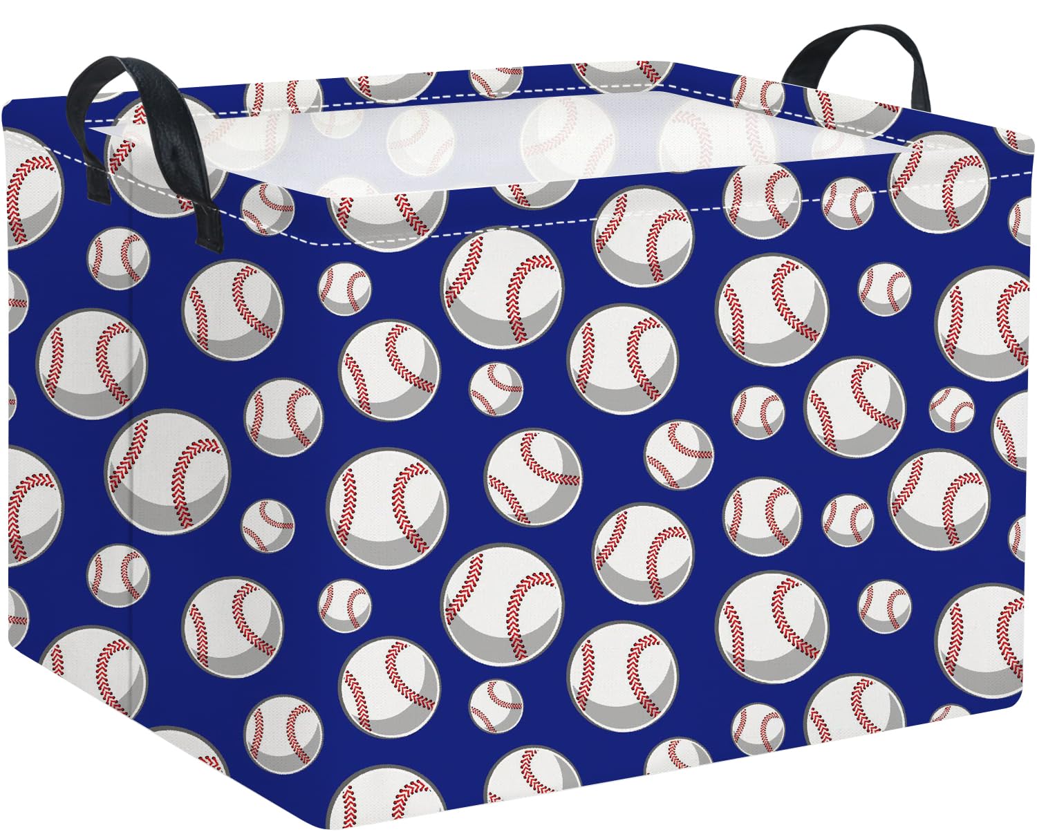 Rectangular Baseball Toy Storage Bin Organizer Box - Kids Gift Basket (Blue Baseball)