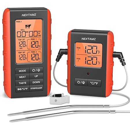 Wireless Digital Meat Thermometer, NEXTAMZ Instant Read Food Cooking Thermometer with Dual Probes and 328FT Range for Smoker, Grill, Oven, BBQ