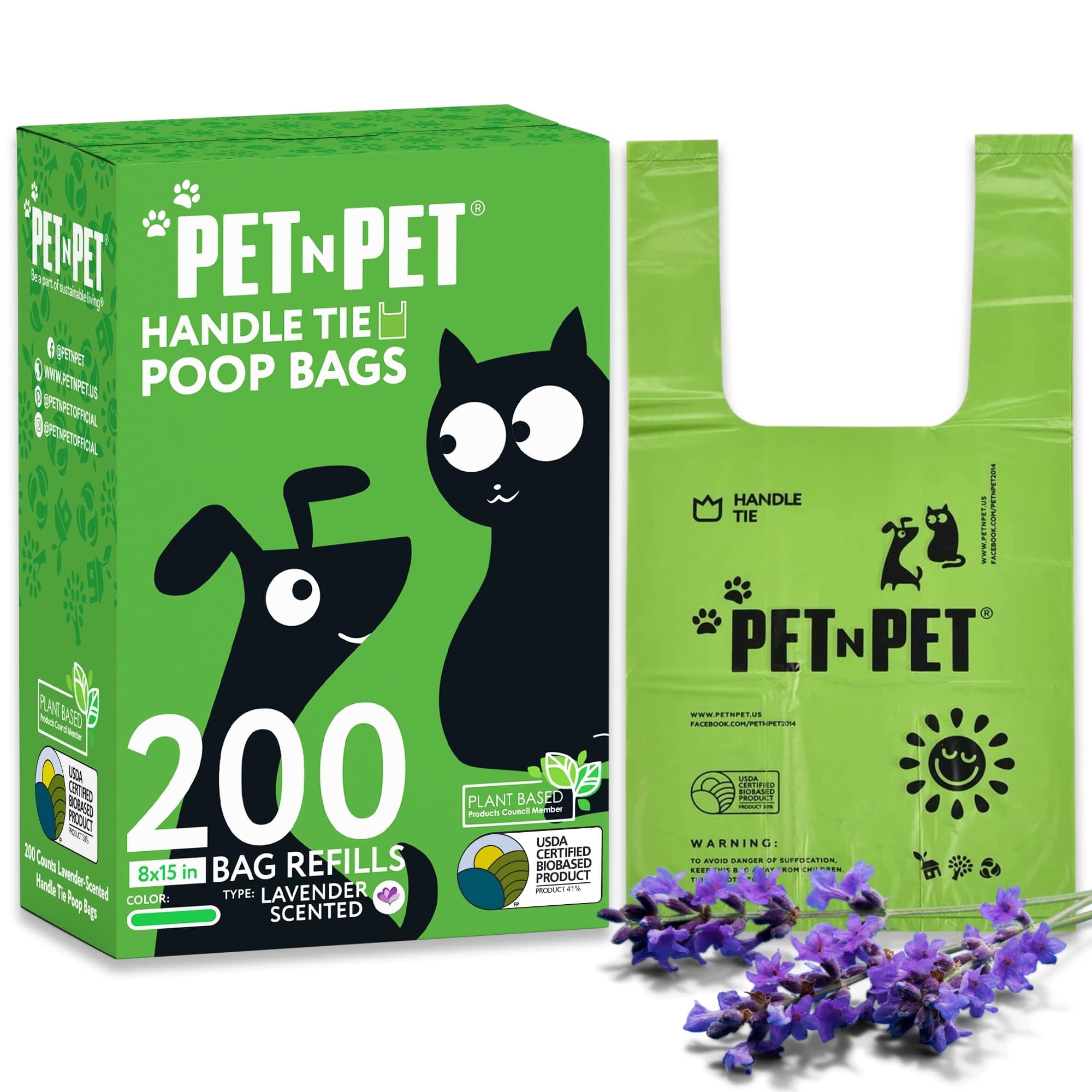 200 Count Poo Bags Dogs with Tie Handles USDA Certified 41 percent Plant Based 8x15 Leak-Proof Scented Dog Poop Bags Rolls