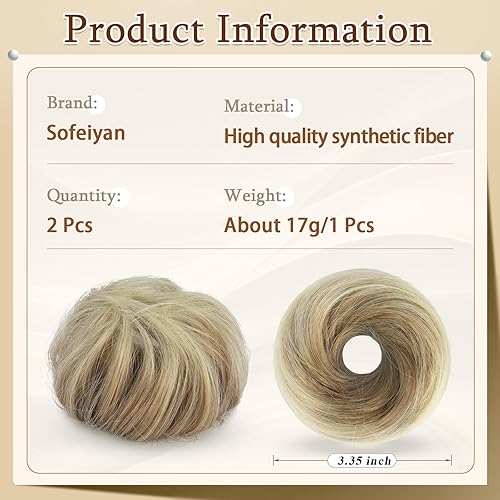 Miniatura 95 de SOFEIYAN 2PCS Messy Bun Hair Piece Wavy Curly Chignon Extension Mini Messy Hair Bun Scrunchies Synthetic Donut Wig Accessory Updo Space Bun Hair