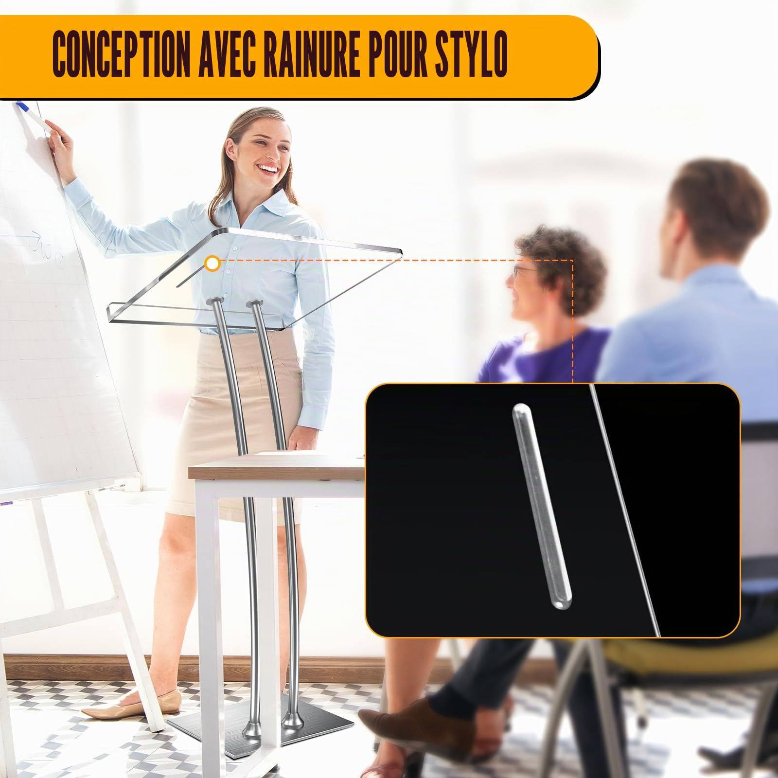 Afitdon Podium en Acrylique avec Fond Stable et Fente pour Stylo, pupitre d'église avec Plateforme de Lecture en Acrylique épais de 10 mm d'épaisseur, Support de Podium pour église, conférence