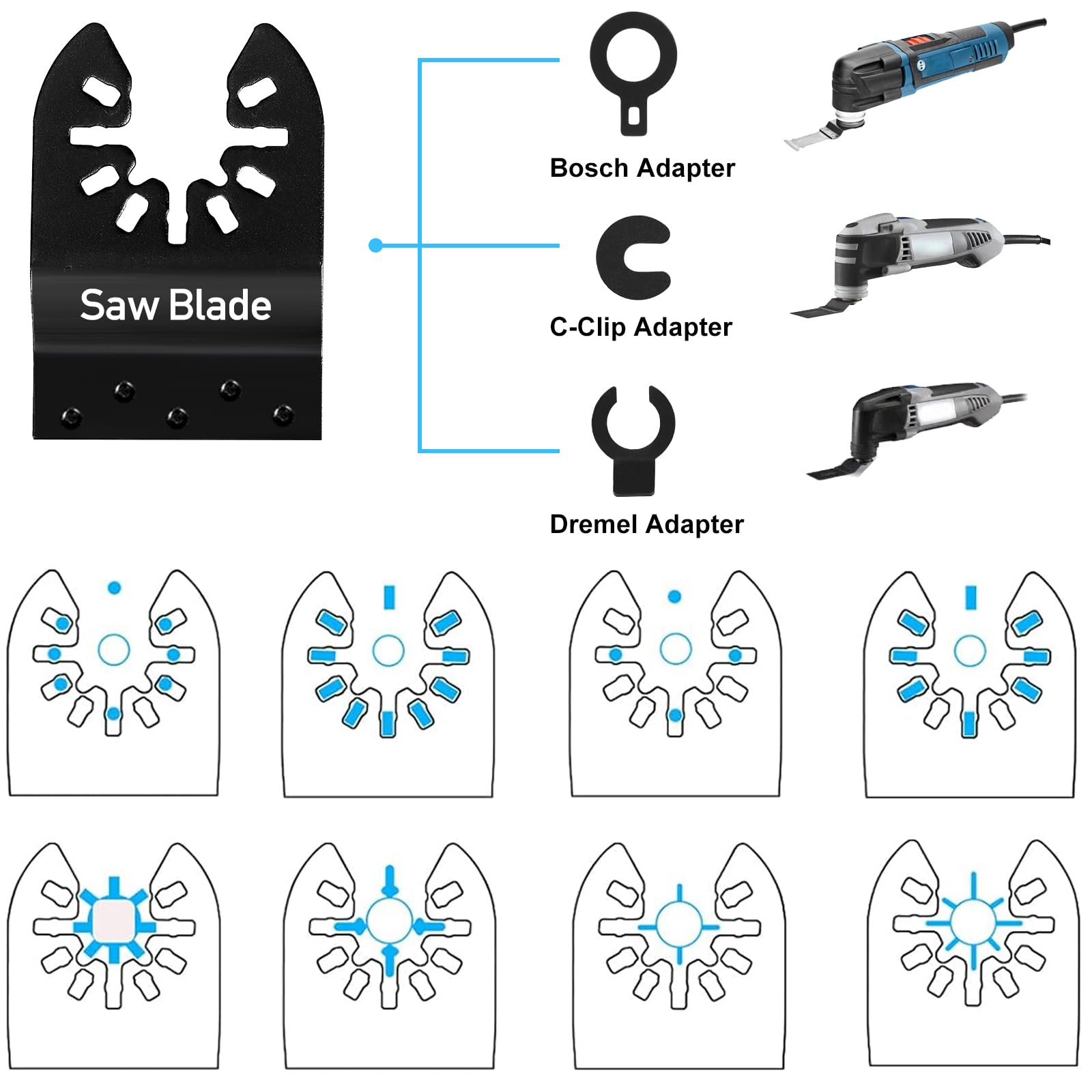 JOYBOY 34 Pcs Lames de Scie Oscillantes,Outil Multifonction Accessoires Kit,Ensemble de Lames de Scie Multi pour Plastique,Bois,Métal Universelle Lame Multifonction Scie Oscillante