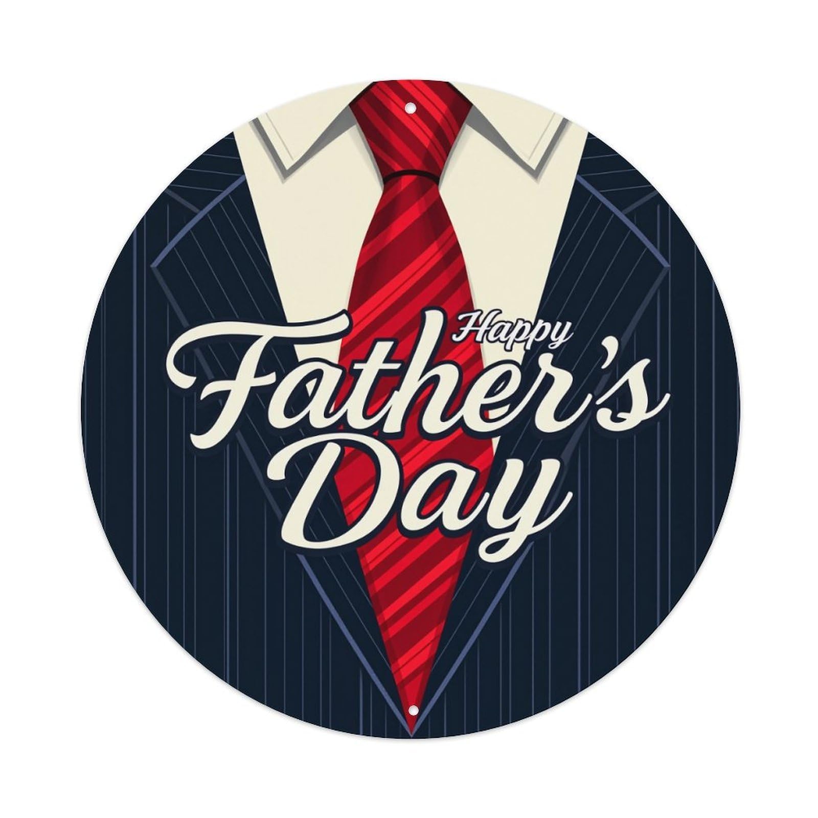 Father's Day Tie Suit Pattern Round Tin Sign Vintage Metal Poster, Home Bar Garage Man Cave Cafe Indoor & Outdoor Wall Decoration 8x8Inches