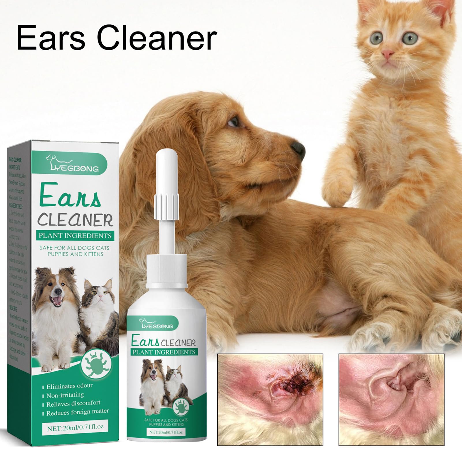Nettoyant d'oreille avancé pour chiens et chats, nettoie le conduit auditif, désodorisant et anti-démangeaisons, solution naturelle de nettoyage des oreilles de chien pour chiens, chats,